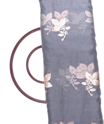 Grey Colour Floral Embroidery Organza Silk Fabric